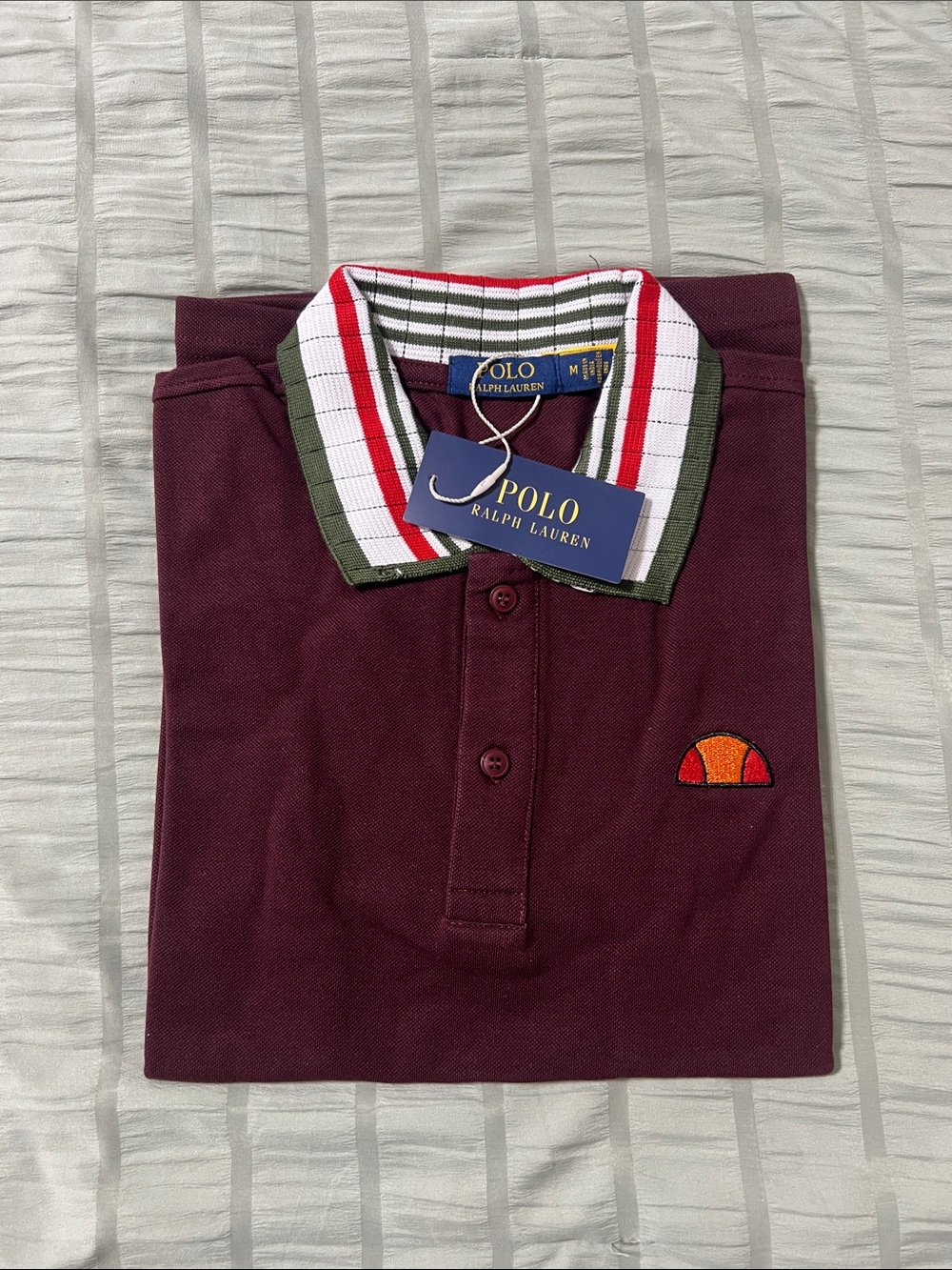Polo by Ralph Lauren Maroon Short-Sleeve Polo with Striped Contrast Collar